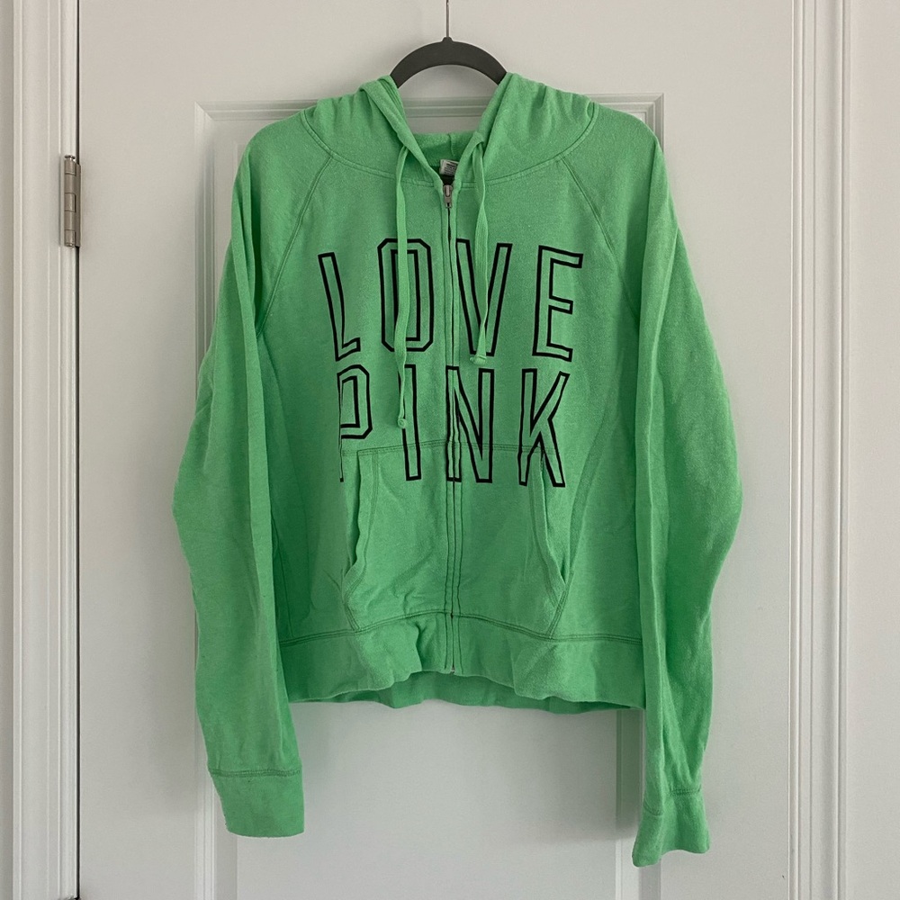 VS PINK green zip up sweatshirt